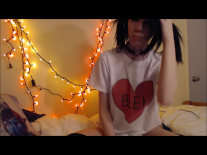 Home alone bottomless emo girl with a leash humps pillow at home