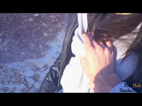 Young brunette student sucking and swallowing in the schoolyard