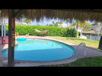 MILF seduces daughter's boyfriend with big brazilian butt by the swimming pool