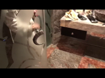 Sporty couple bathroom standing up anal